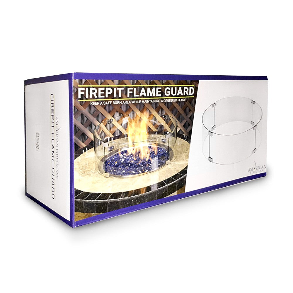 Packaged fire pit flame guard kit with round clear glass wind guard