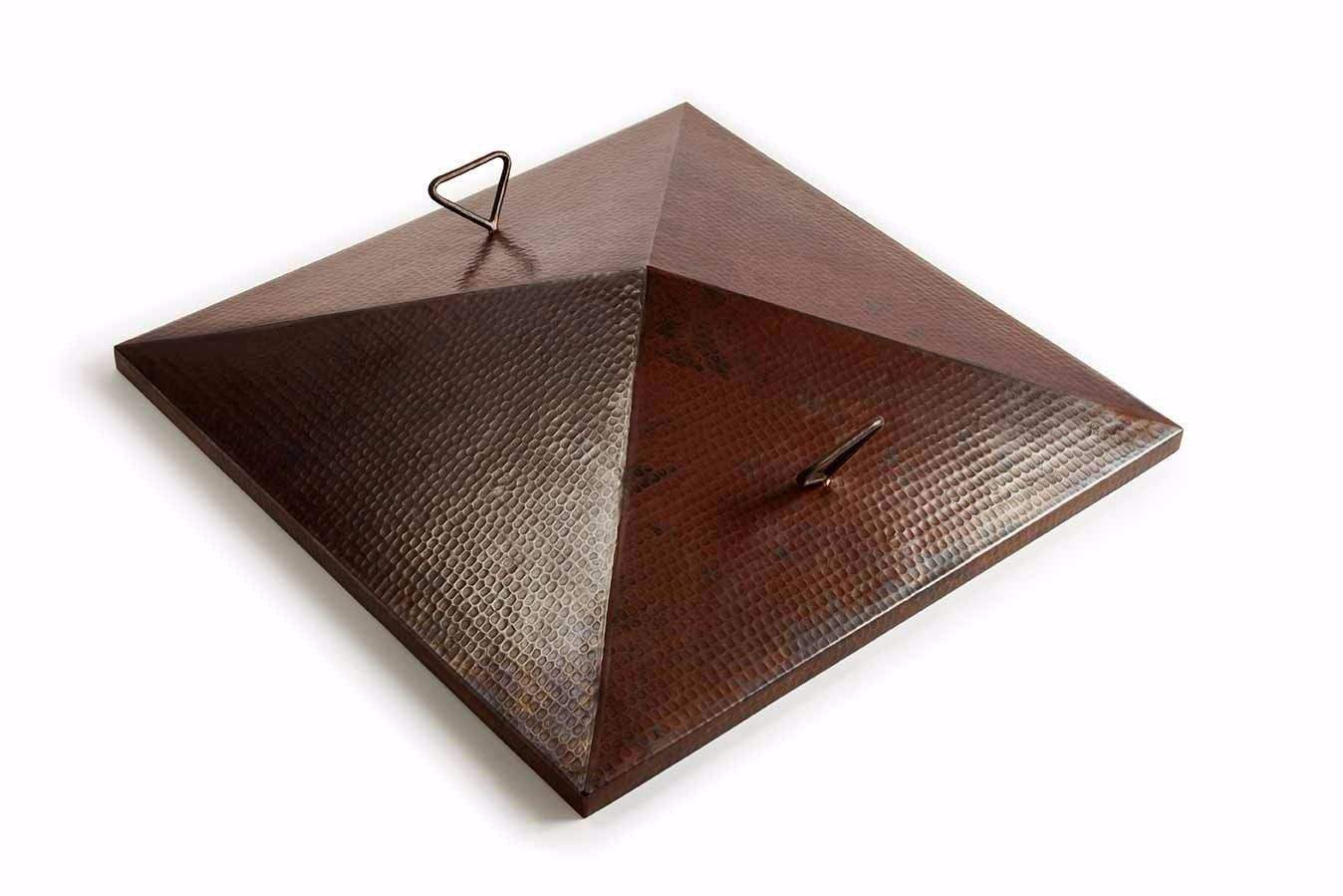 Hammered copper square fire bowl cover with metal latch handle