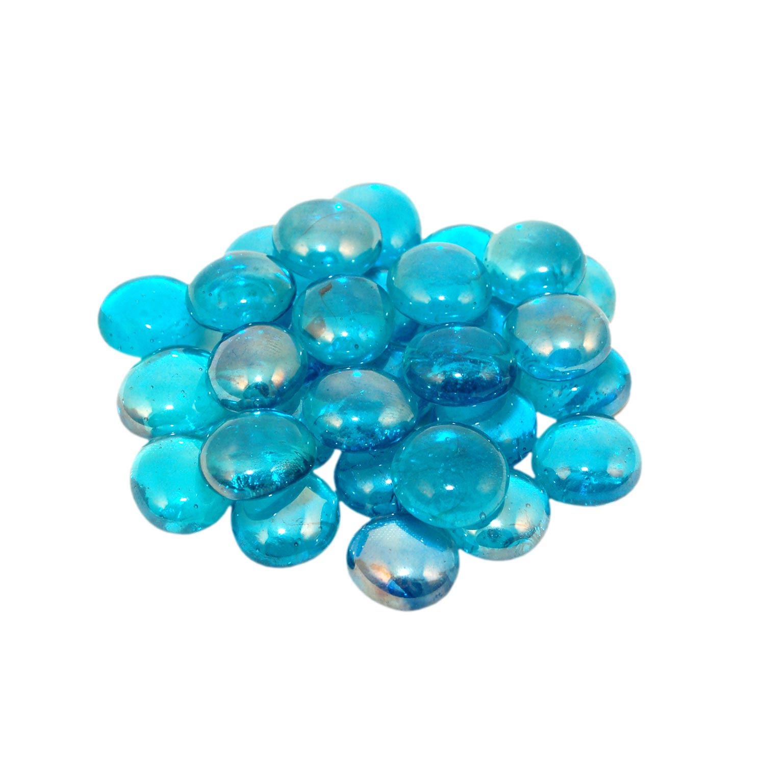 Blue glass fire pit gems, teal aqua glossy stones
