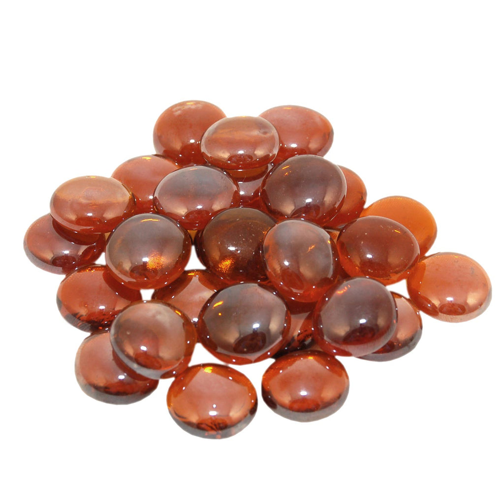 Amber fire glass gems, round glossy beads for fire pits