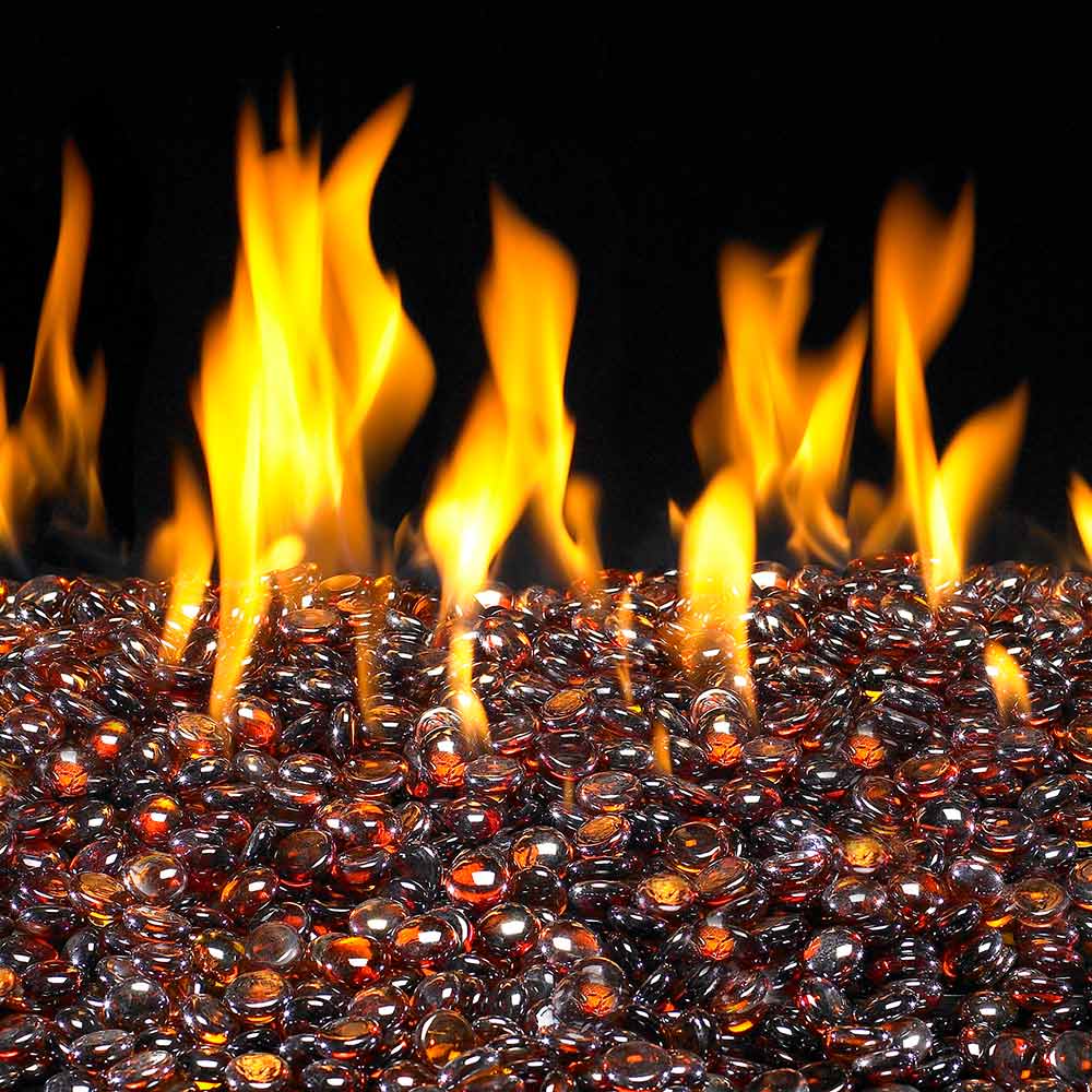 Dark fire glass gems with orange flames across the top