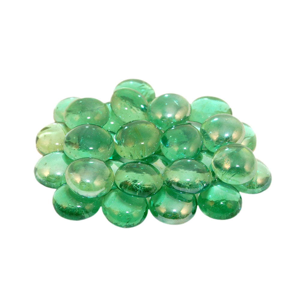 Decorative green fire glass gems, round faceted stones