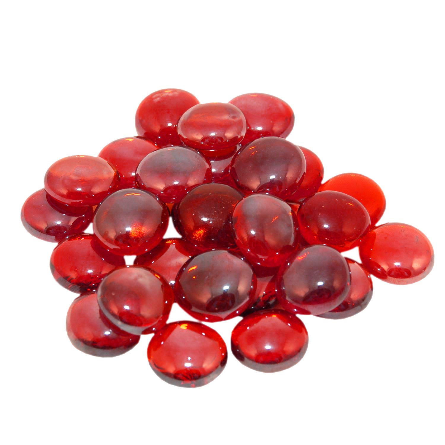 Fire glass gems, glossy red translucent stones