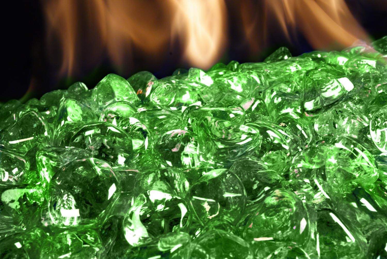 Emerald fire glass nuggets, bright green translucent rocks