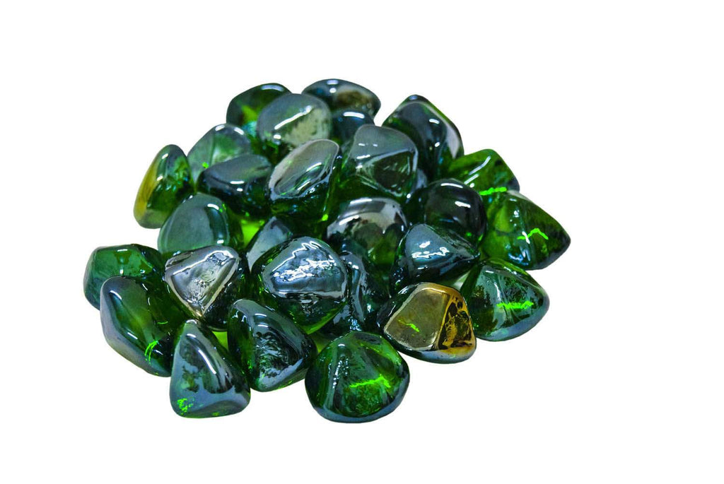Emerald fire glass nuggets, dark green and blue-tinted glass pieces