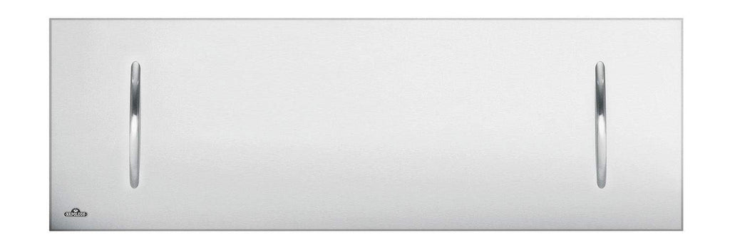 Brushed stainless steel fireplace cover with left and right vertical pull handles