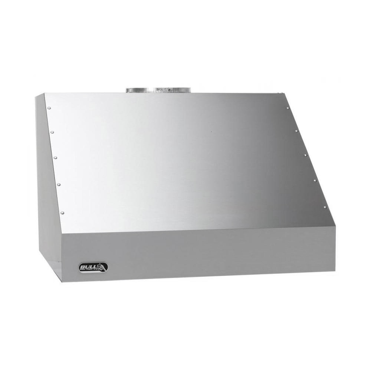 Stainless steel 42-inch vent hood with Bull logo, rectangular chimney-style front
