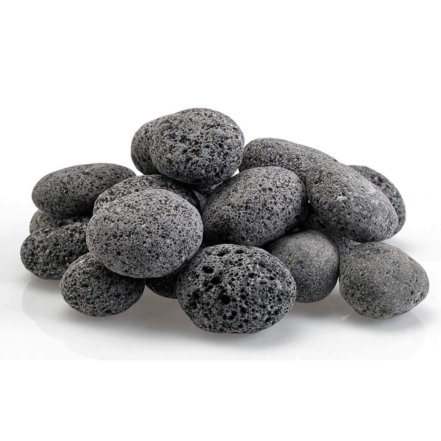 Gray lava stone pile, medium 1–2 inch rounded rocks with rough speckled surface