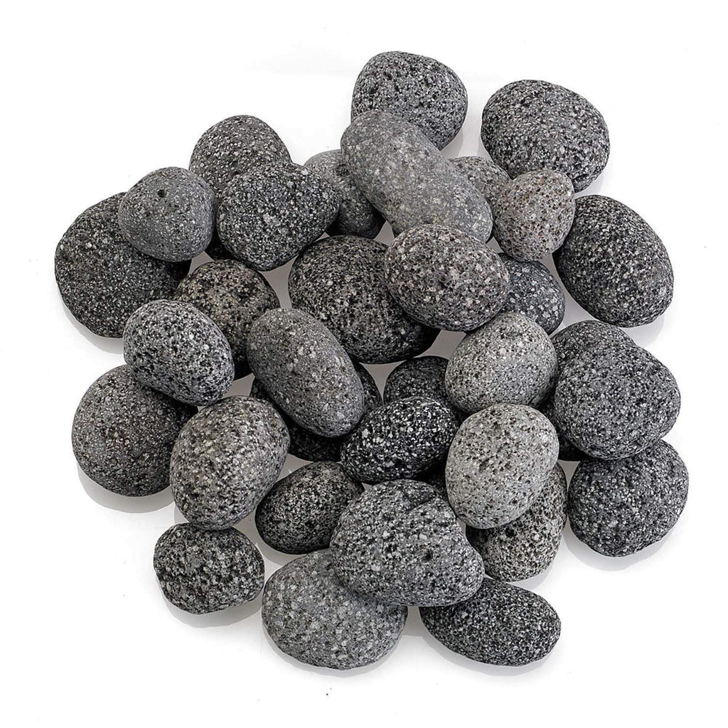 Gray lava rocks, small oval stones with speckled texture