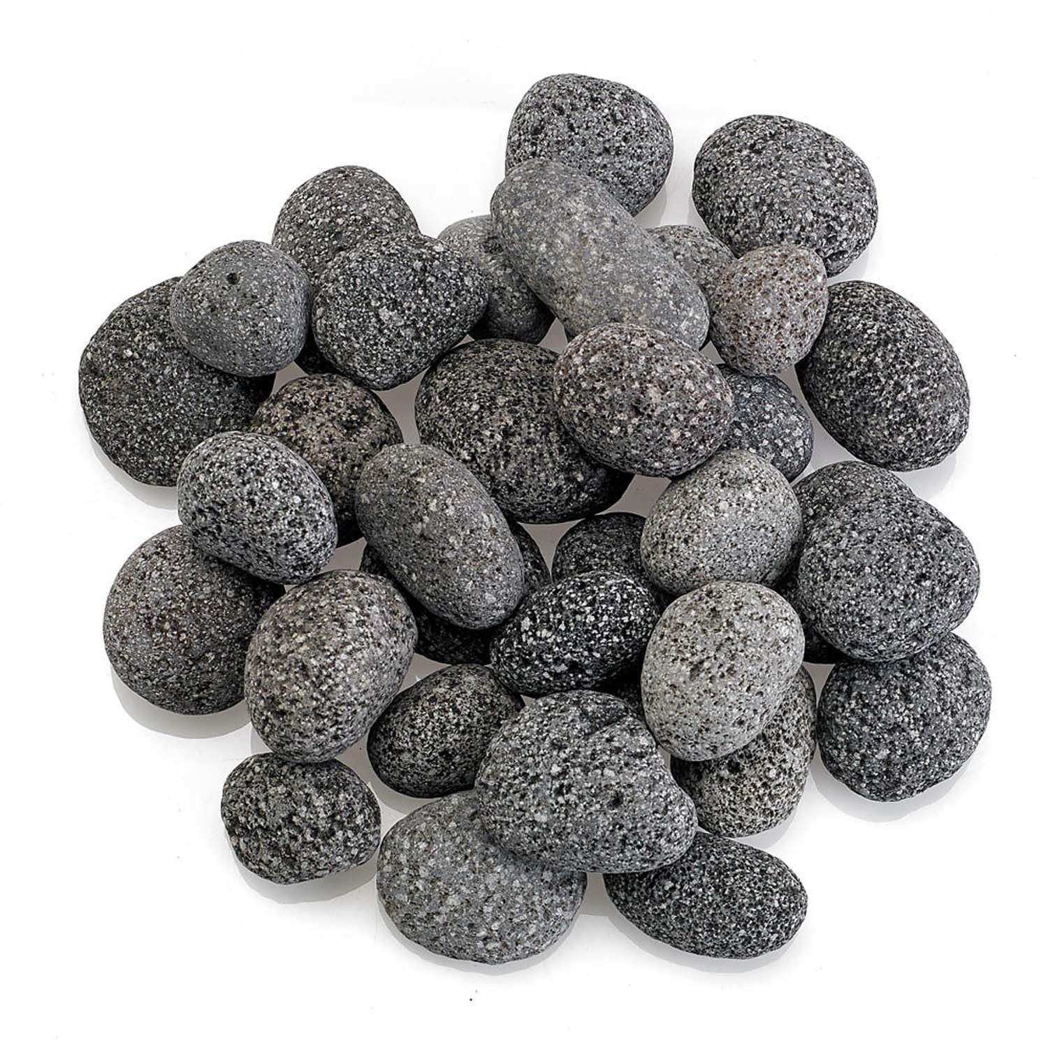 Gray lava rocks, small oval stones with speckled texture