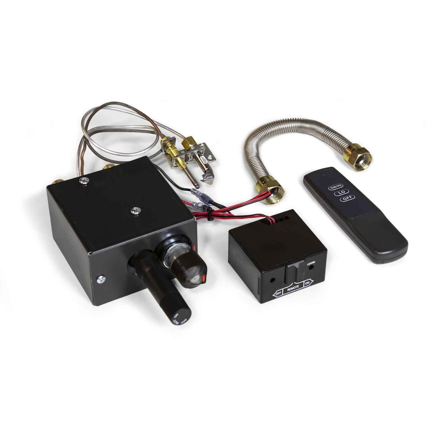 Millivolt valve kit with remote control, black control box, wiring harness and sensor probe