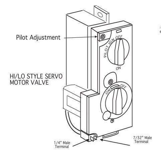Diagram of HI/LO style servo motor valve and pilot adjustment terminal connections