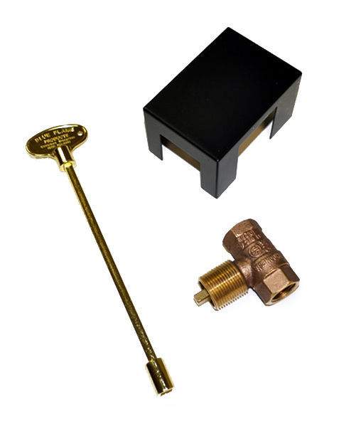 Manual control fire valve with brass key and black mounting base