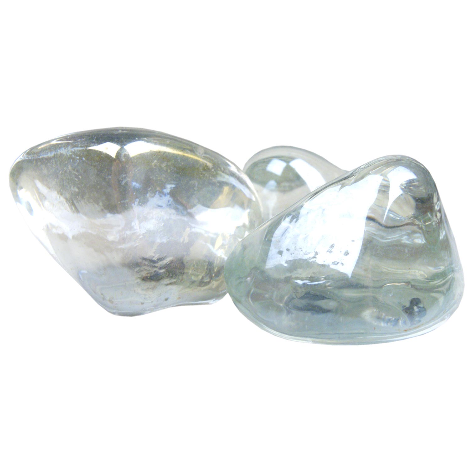 Clear diamond nuggets in a shallow pile, faceted rounded glass pieces