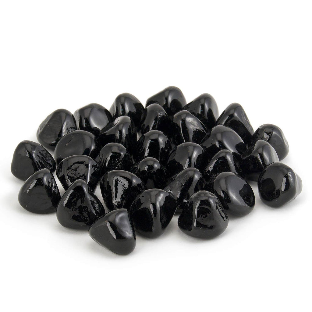 Black glossy diamond fire pit nuggets, assorted teardrop stones