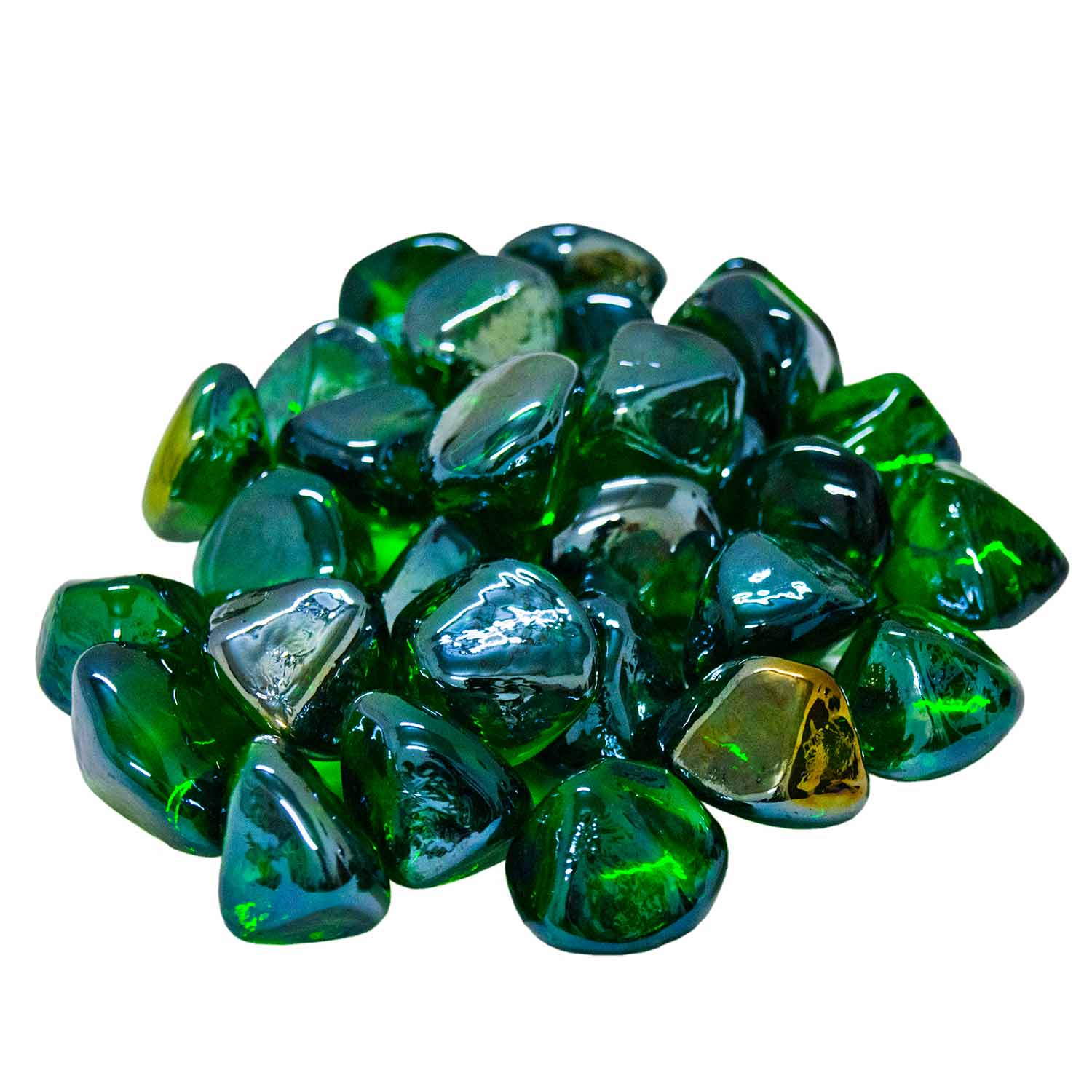 Emerald glass fire pit nuggets, assorted dark green diamond stones