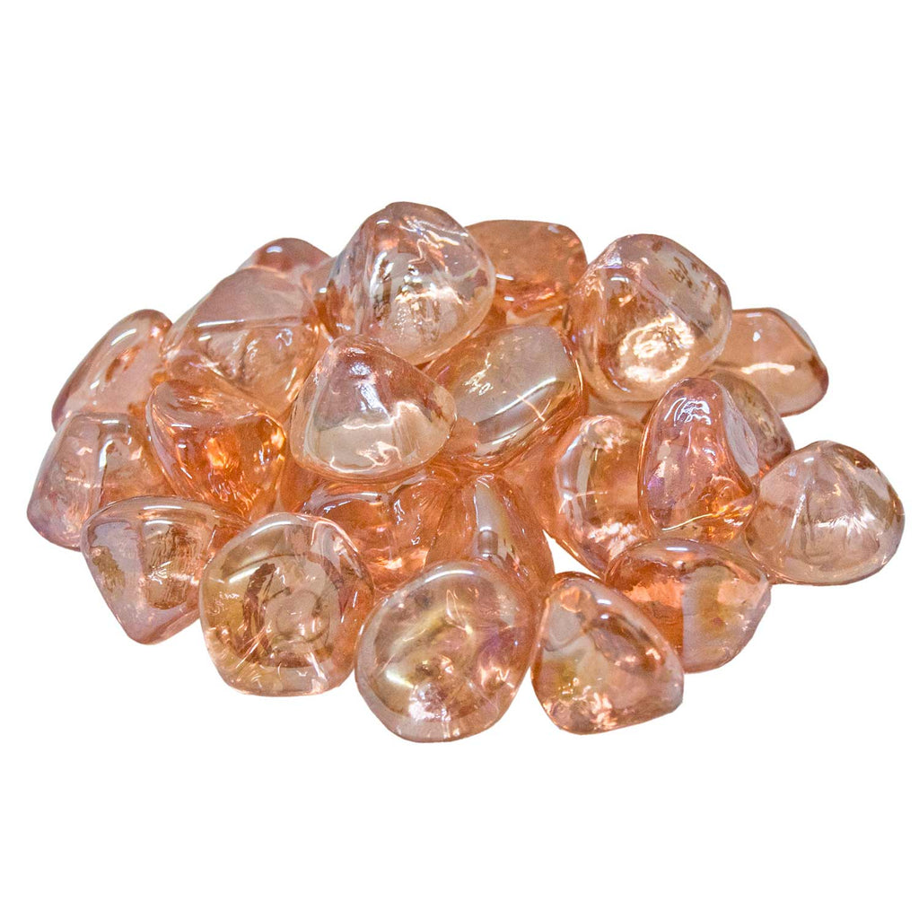 Rose-gold translucent diamond nuggets, rounded fire pit rock pieces