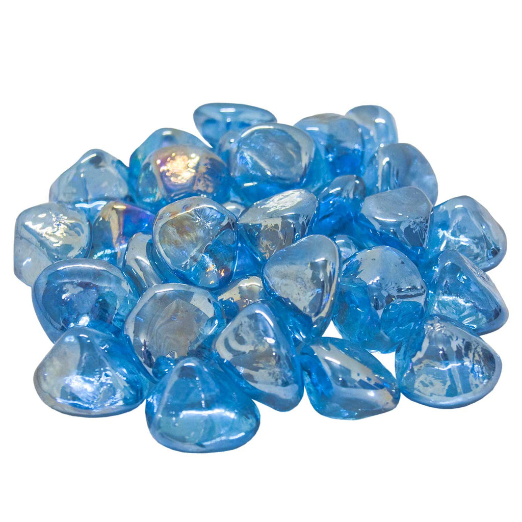 Steel blue diamond nuggets, faceted glass stones in a pile