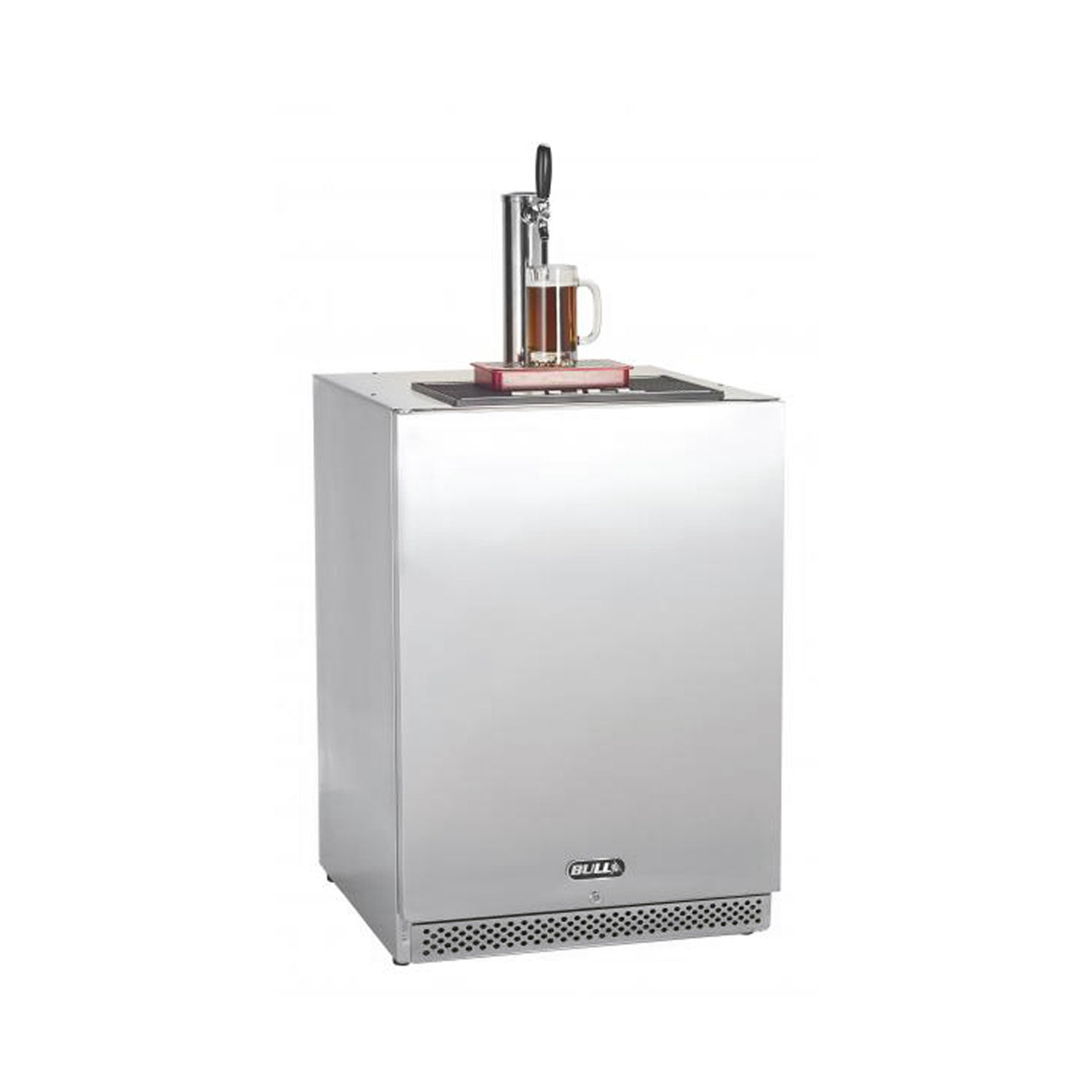 Bull single-tap kegerator with stainless cabinet and single draft tap tower