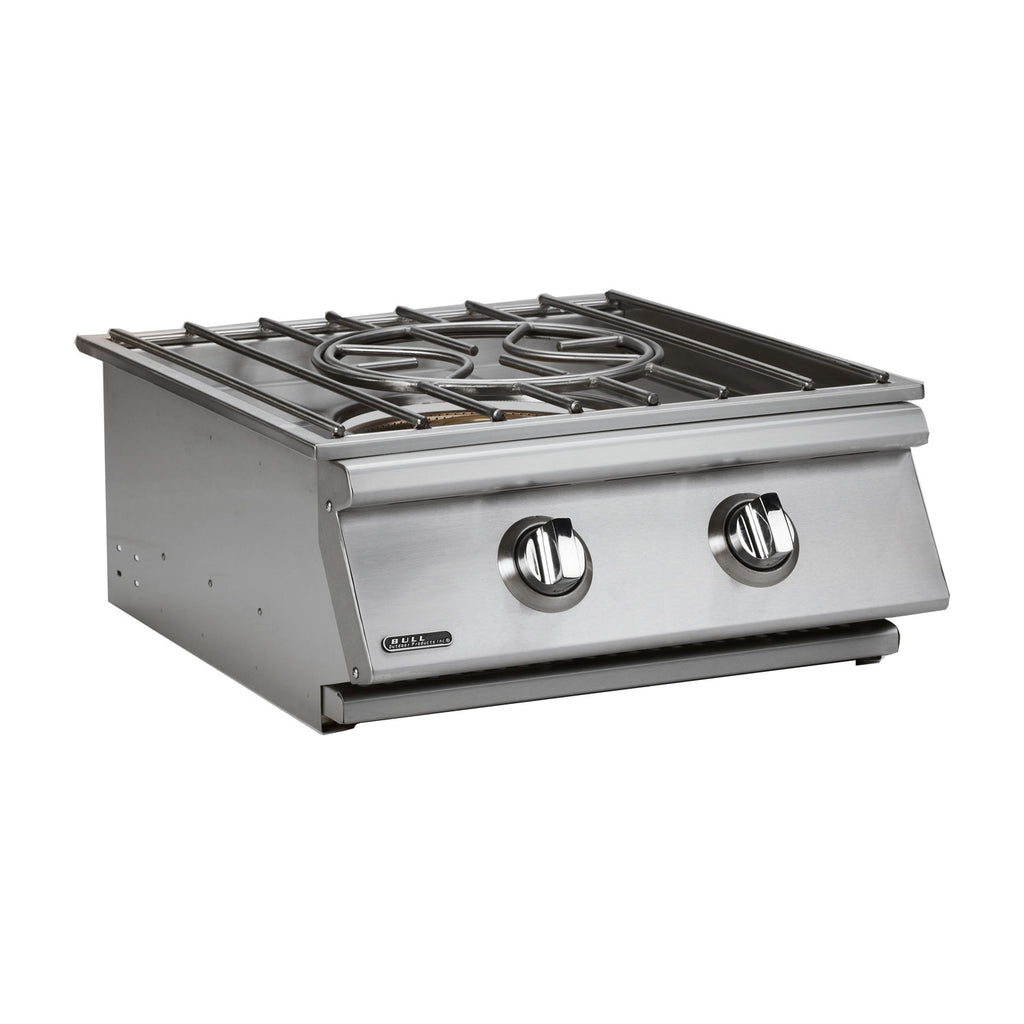 Stainless steel power burner with grates and two front control knobs