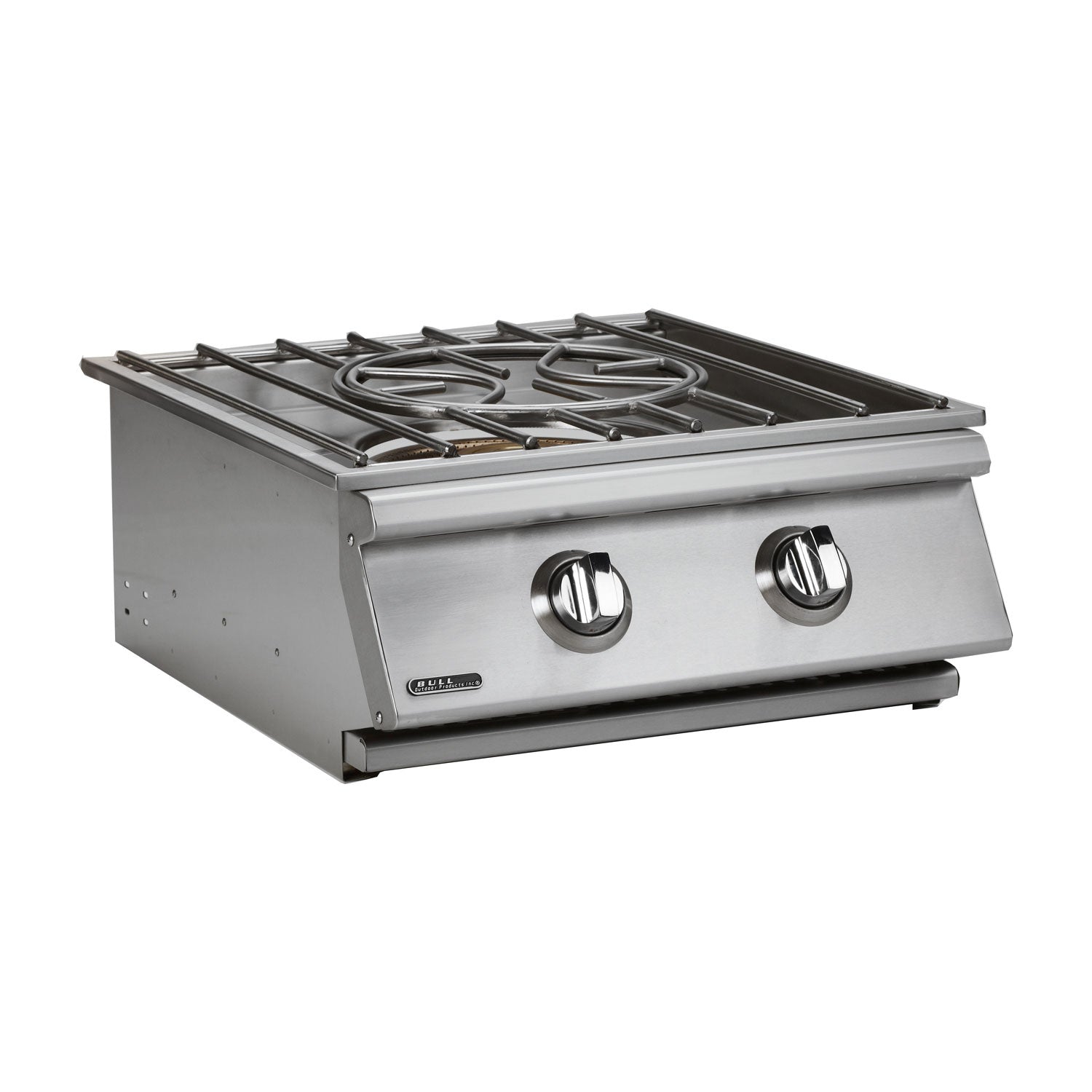 Stainless steel power burner with grates and two front control knobs