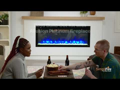 Simplifire 50-Inch Allusion Platinum Linear Electric Fireplace with Modern Farmhouse Boyd Build-Out Mantel Package