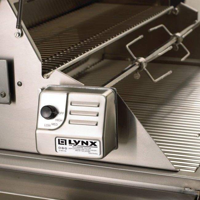 Rotisserie control module on stainless grill side shelf with Lynx label