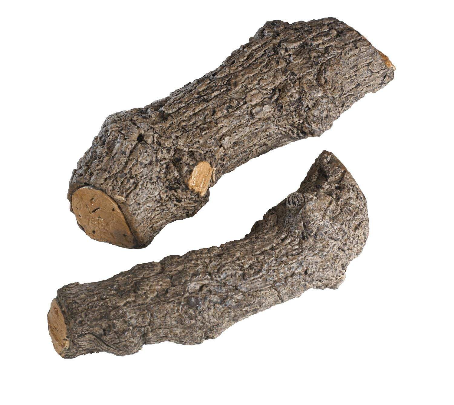 Decorative faux wood logs, set of two, textured bark with cut ends