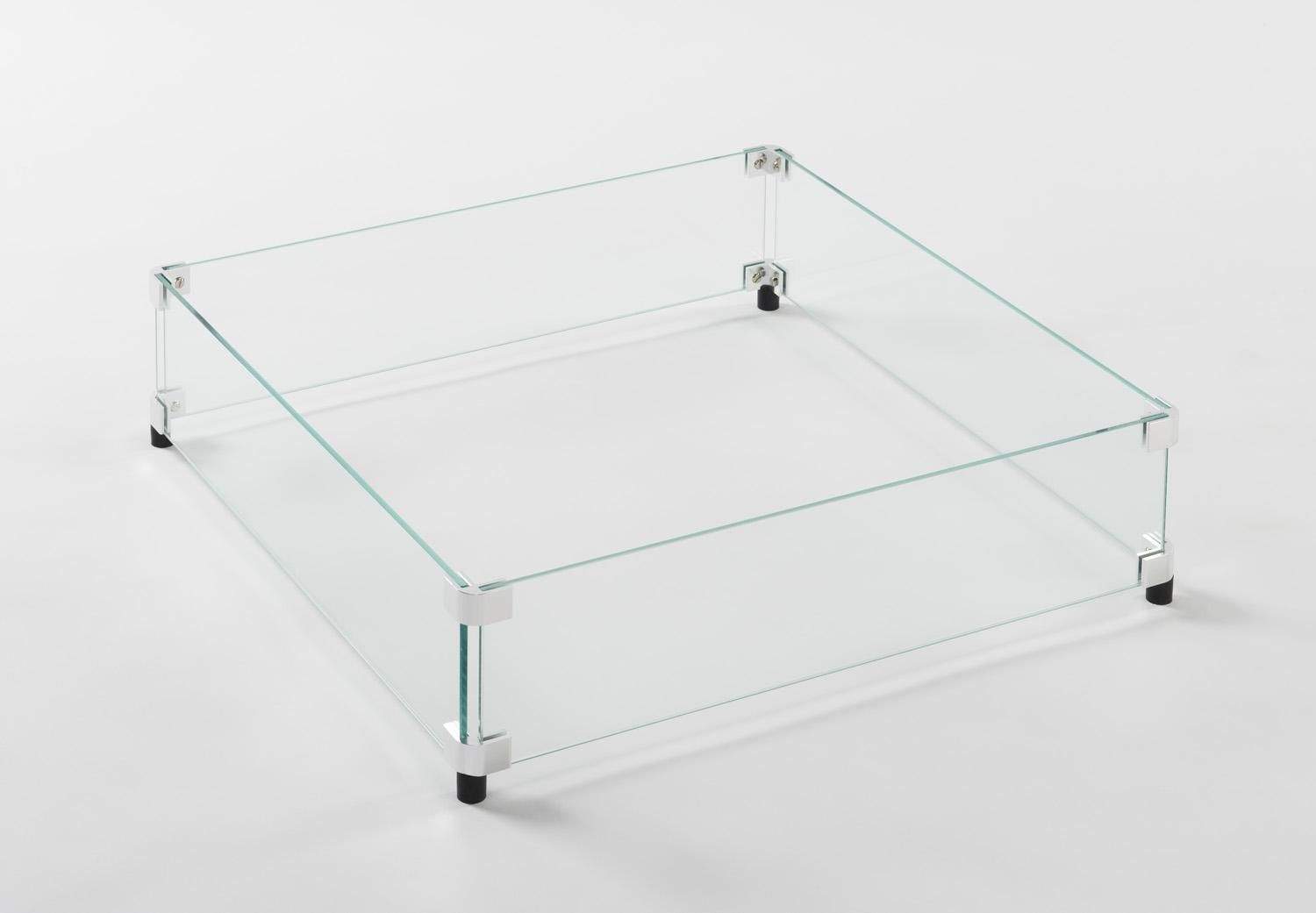 American Fyre Designs square glass wind guard with corner metal supports