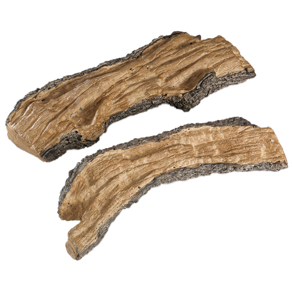 Decorative split firewood logs set of two, brown with dark gray charred edges