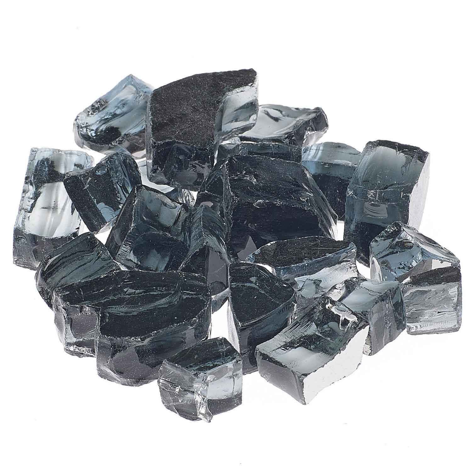 Reflective fire glass chunks in dark charcoal and clear reflective pieces