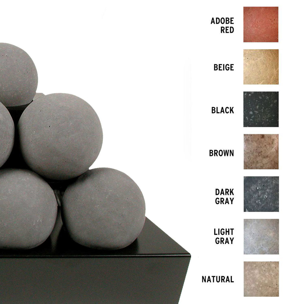 Ventless fireball burner kit with dark gray round fireballs on black tray